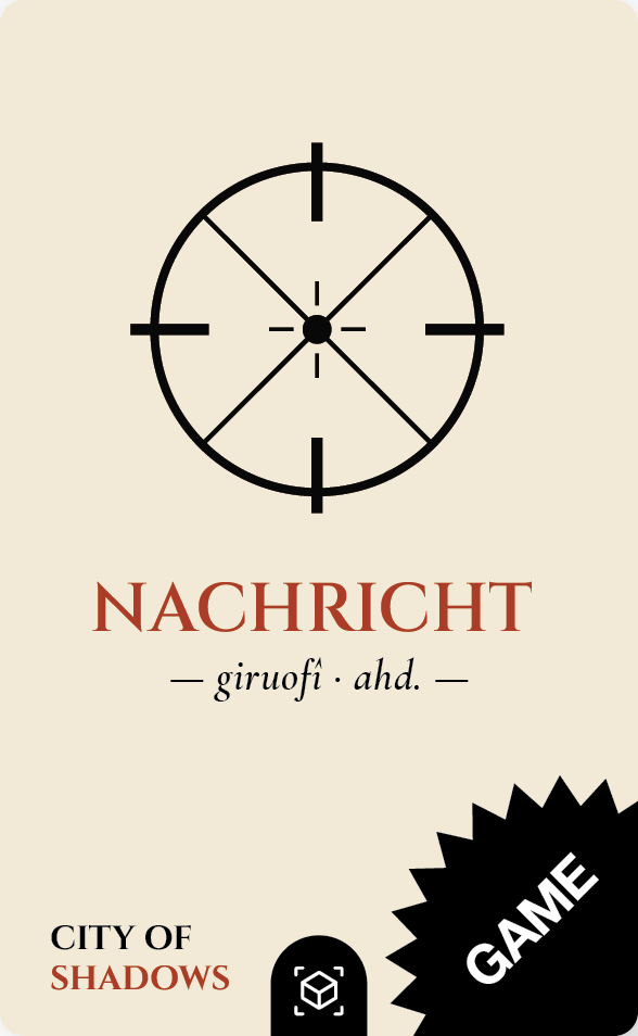 snipcard Nachricht — Karte aus der City of Shadows Serie. AR-Trigger für die Artivive-App.
