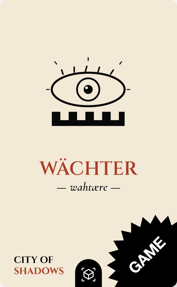 snipcard Wächter — Karte aus der City of Shadows Serie. AR-Trigger für die Artivive-App.