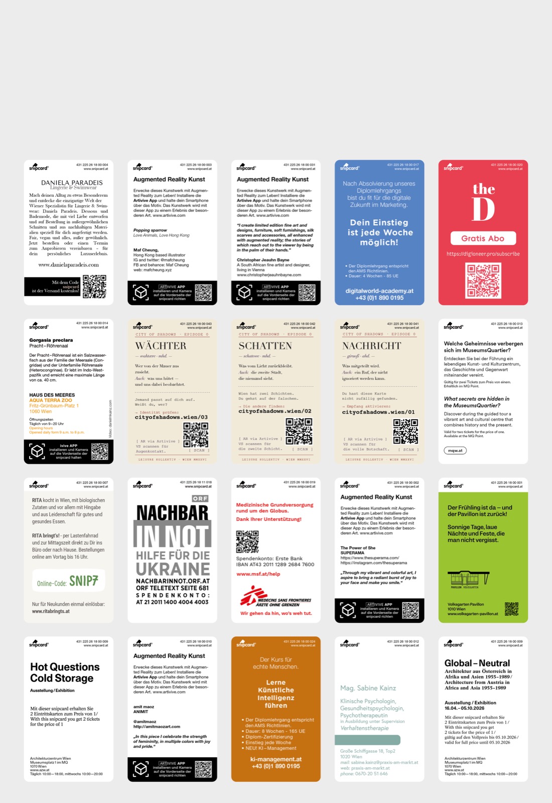 Sniposter 206 — Rückseite mit Beschreibungen und QR-Codes zu allen Karten
